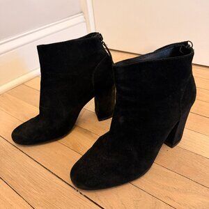 Black Suede Block-heeled Tall Ankle Bootie
